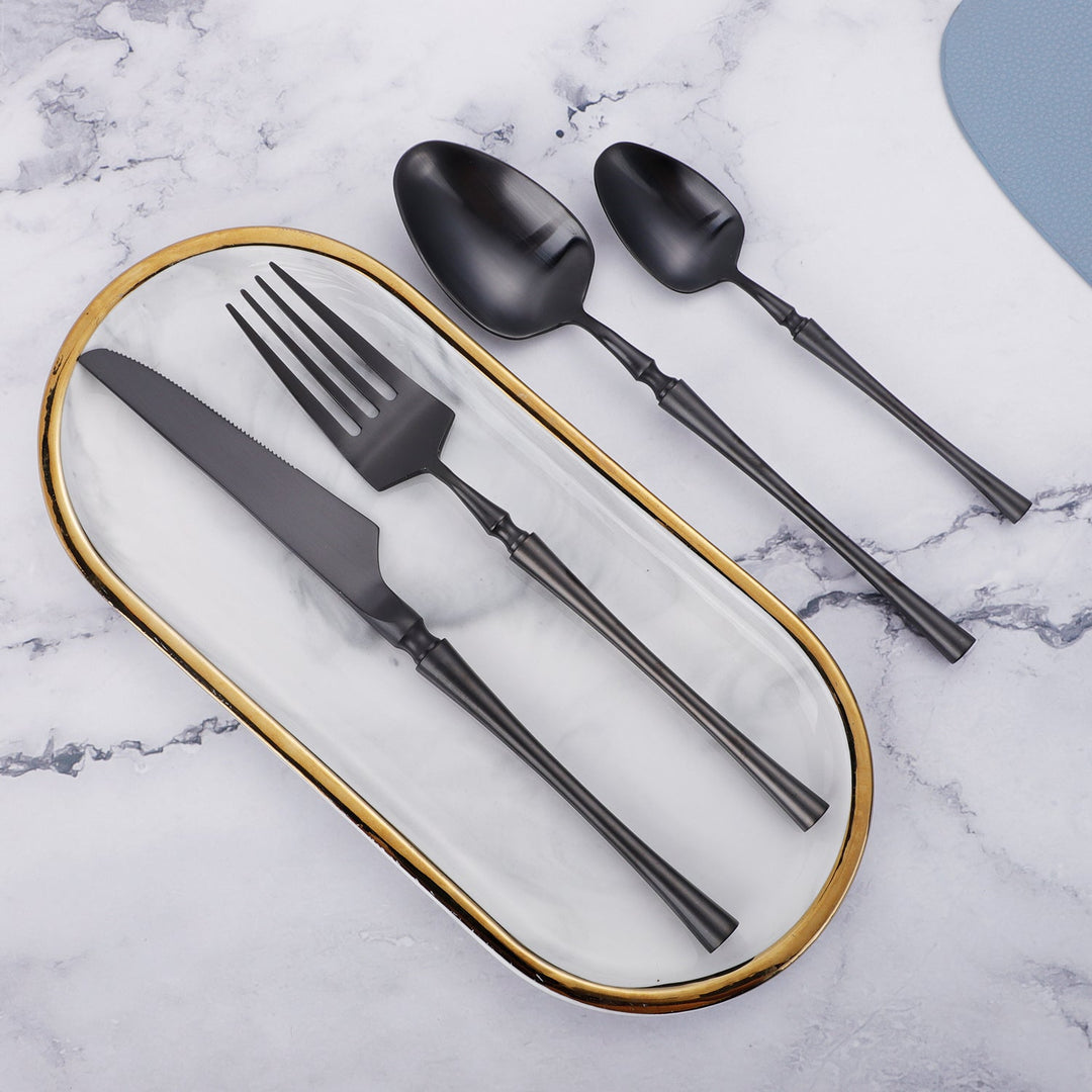 Black Round Roman Pillar Cutlery Set -Cutlery- Delicors