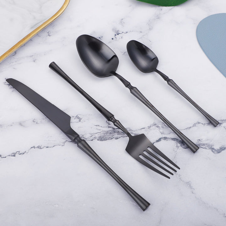 Black Round Roman Pillar Cutlery Set -Cutlery- Delicors