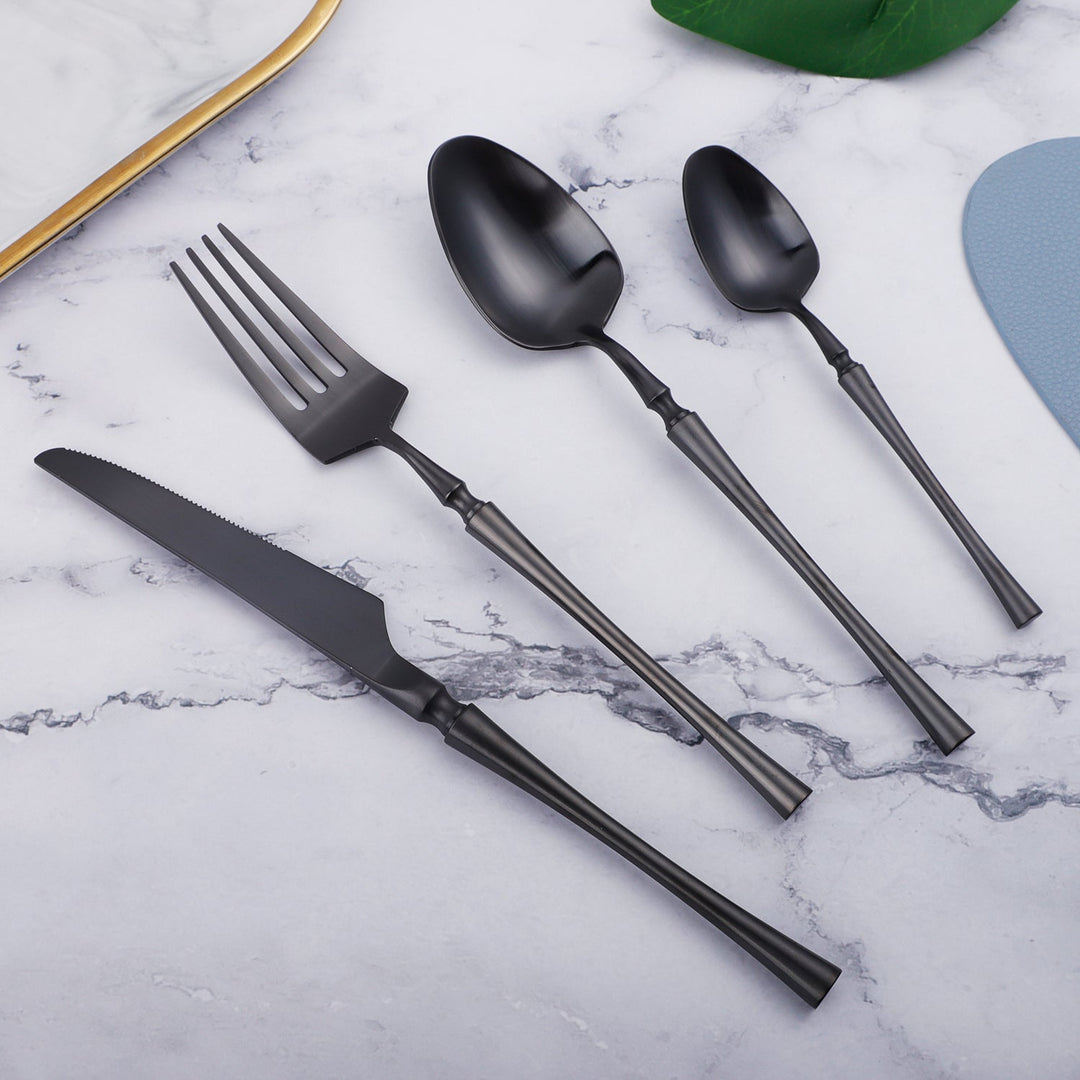 Black Round Roman Pillar Cutlery Set -Cutlery- Delicors