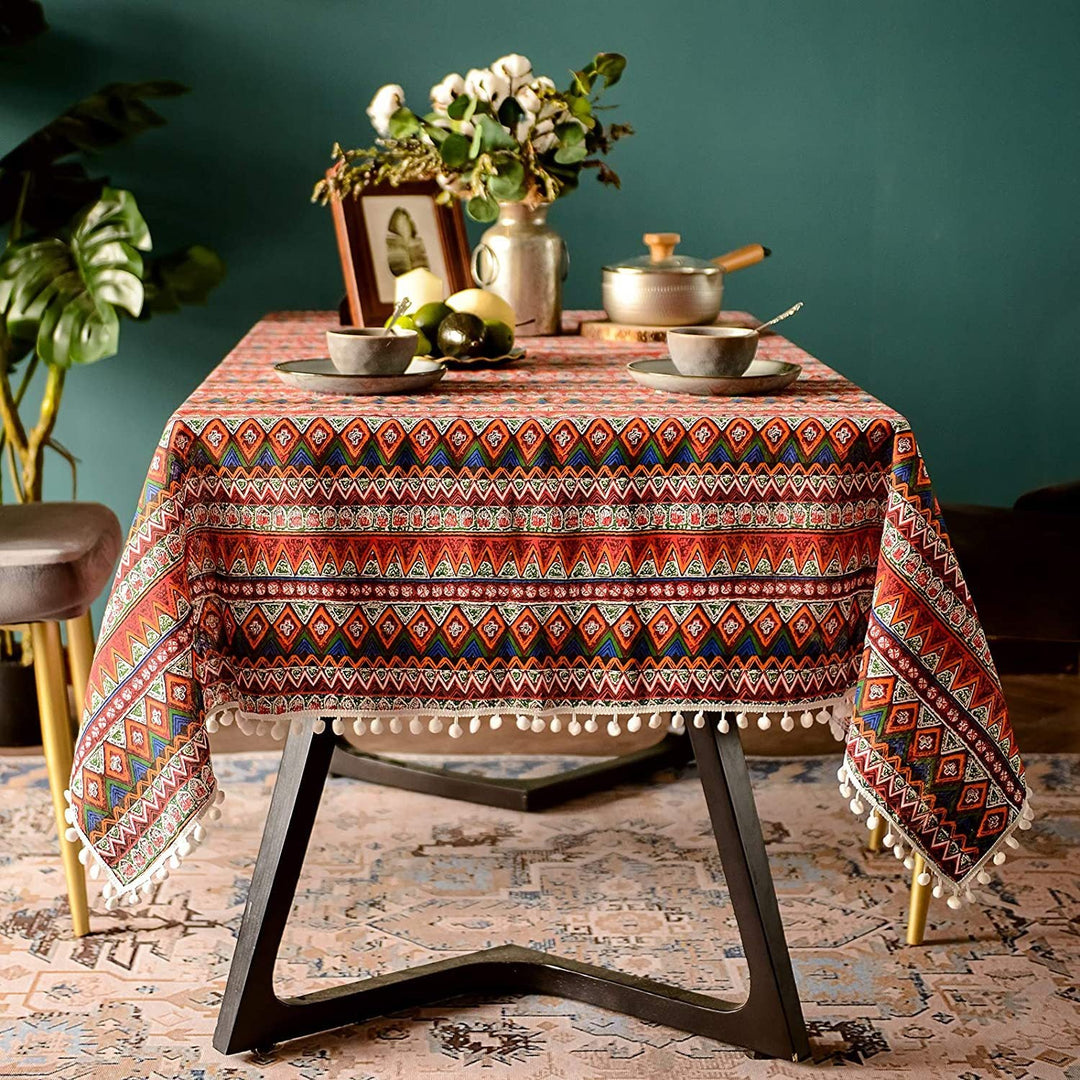 Bohemian Days Diamond Tassel Table Cloth Collection -- Delicors