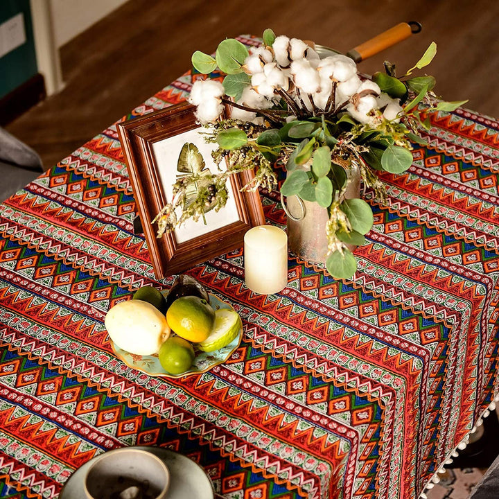 Bohemian Days Diamond Tassel Table Cloth Collection -- Delicors