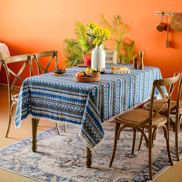 Bohemian Days Diamond Tassel Table Cloth Collection -- Delicors
