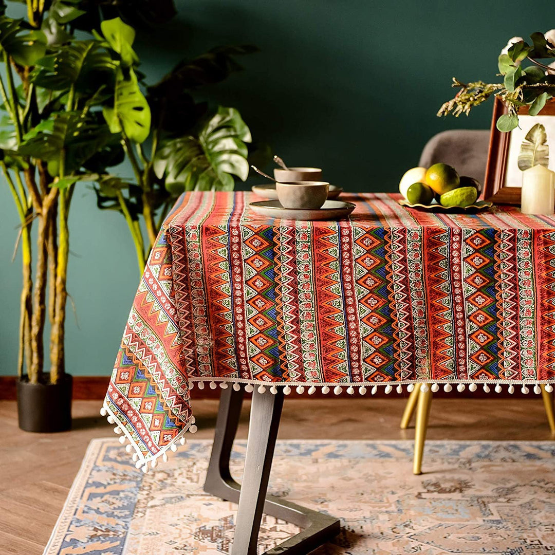 Bohemian Days Diamond Tassel Table Cloth Collection -- Delicors