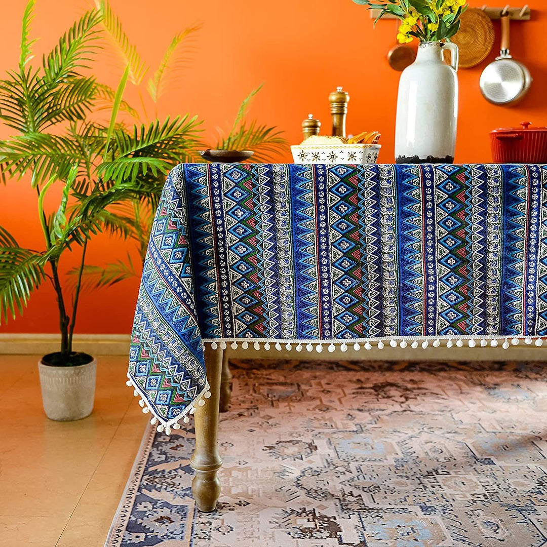 Bohemian Days Diamond Tassel Table Cloth Collection -- Delicors