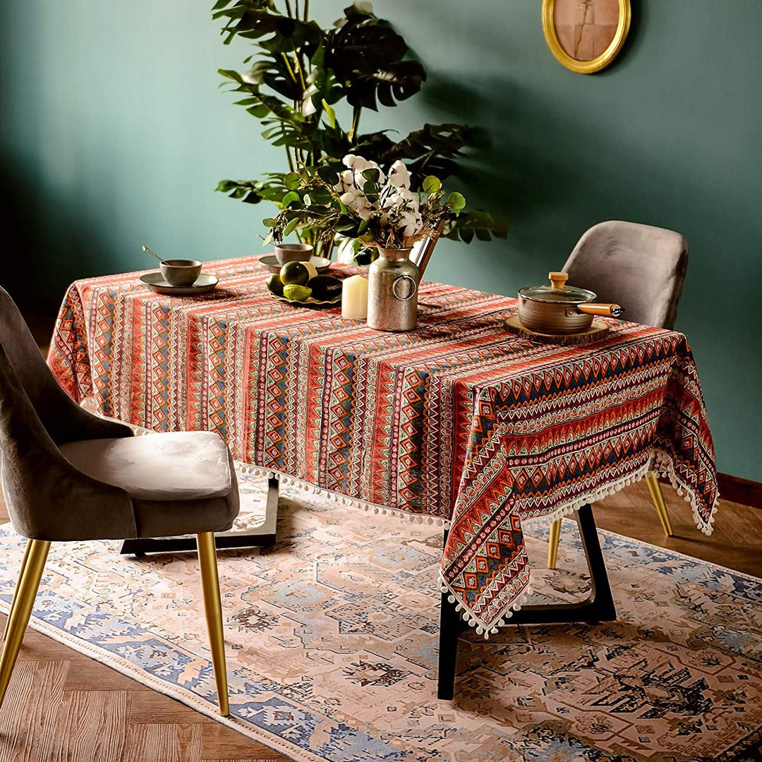 Bohemian Days Diamond Tassel Table Cloth Collection -- Delicors