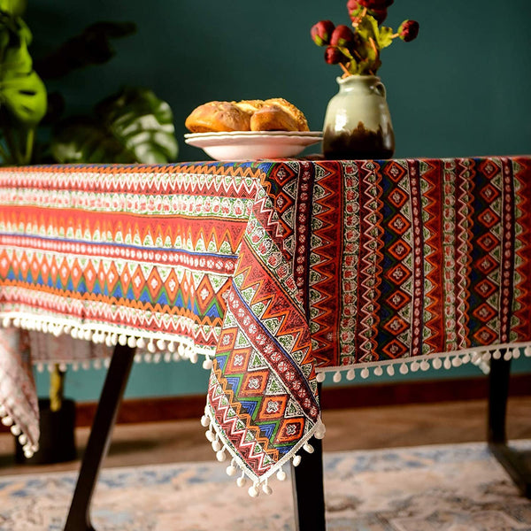 Bohemian Days Diamond Tassel Table Cloth Collection -- Delicors