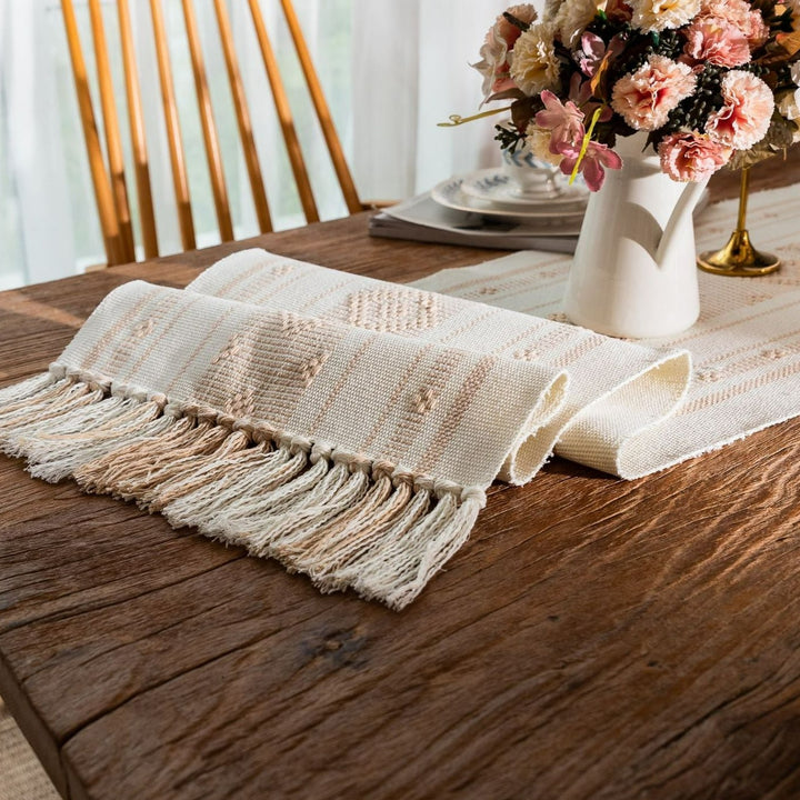 Bohemian Woven Tassel Table Runner -- Delicors