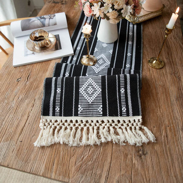 Bohemian Woven Tassel Table Runner -- Delicors