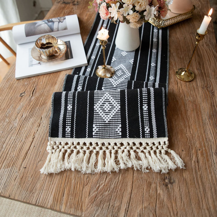 Bohemian Woven Tassel Table Runner -- Delicors