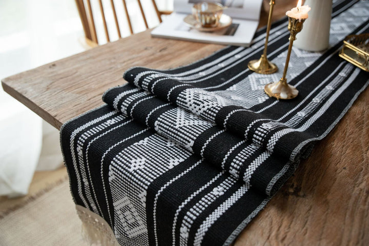 Bohemian Woven Tassel Table Runner -- Delicors