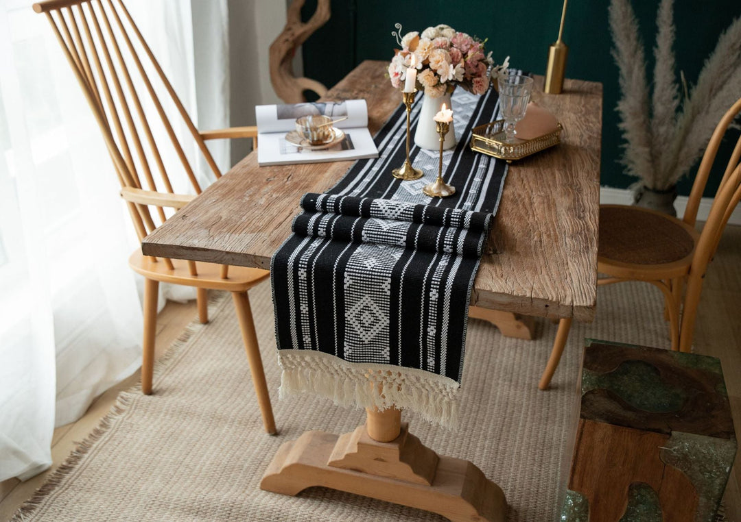 Bohemian Woven Tassel Table Runner -- Delicors