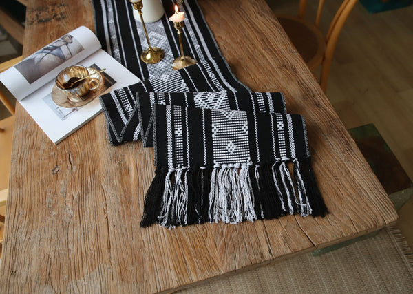 Bohemian Woven Tassel Table Runner -- Delicors