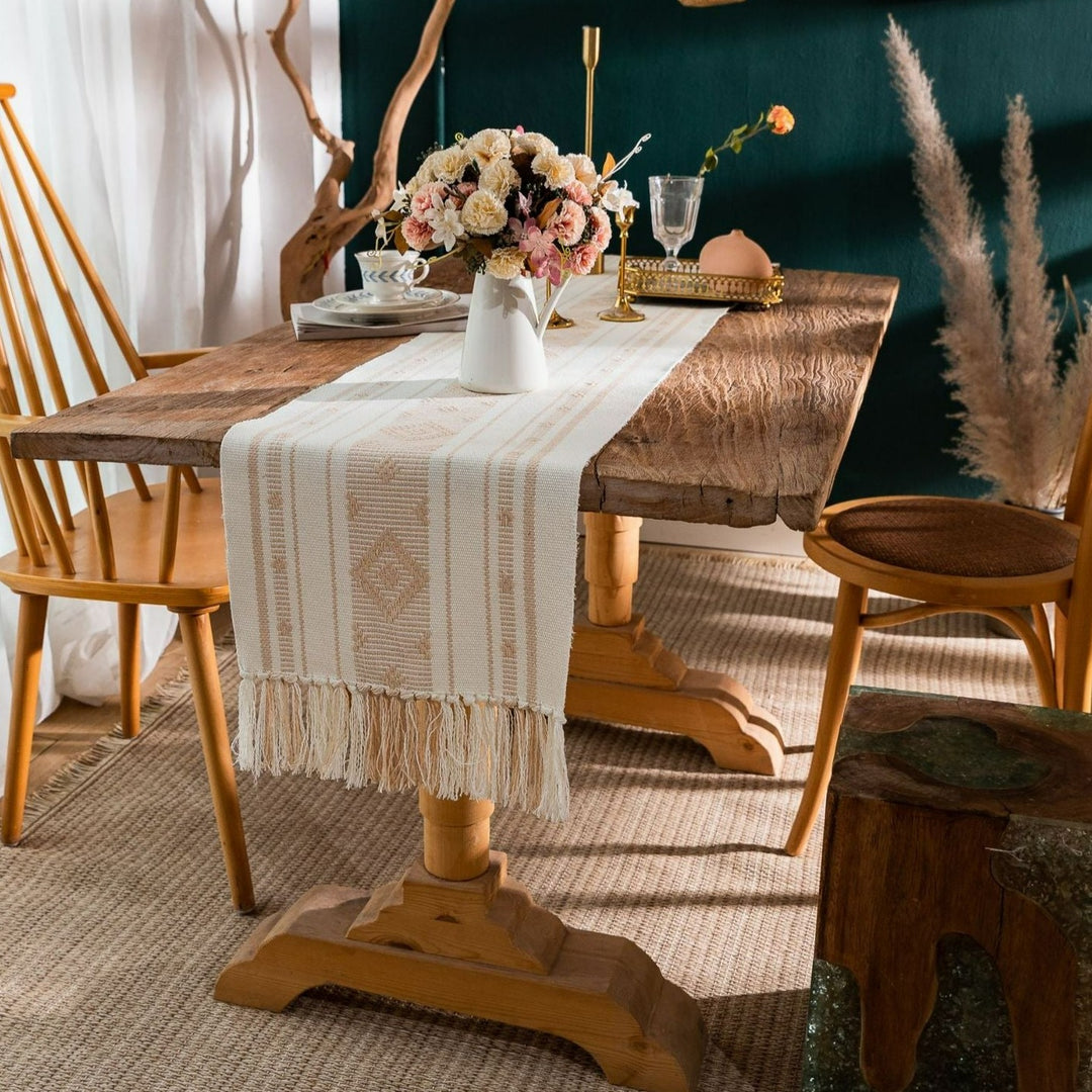 Bohemian Woven Tassel Table Runner -- Delicors