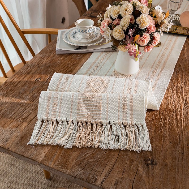 Bohemian Woven Tassel Table Runner -- Delicors