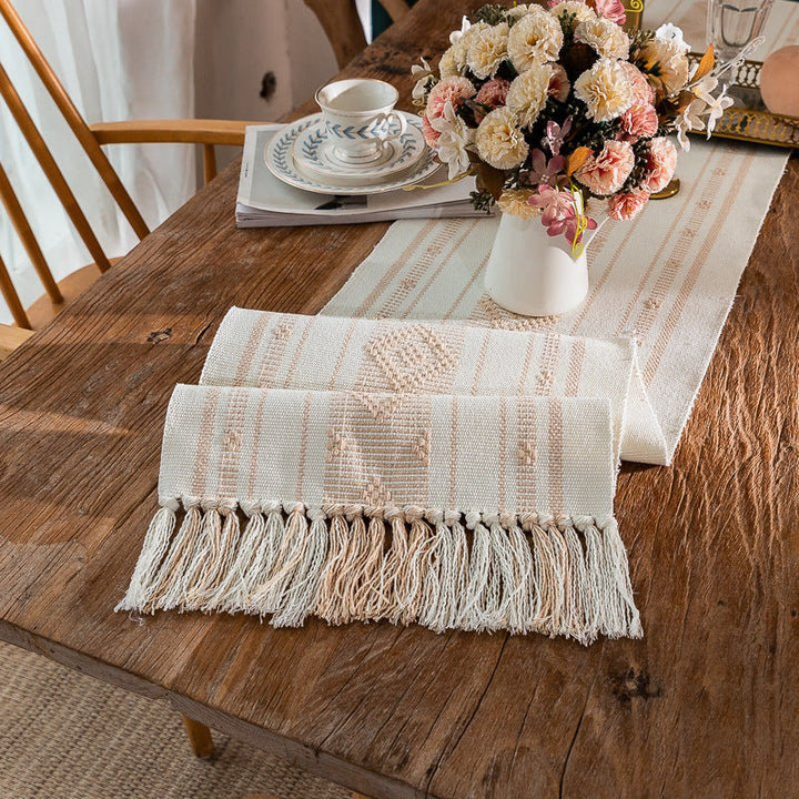 Bohemian Woven Tassel Table Runner -- Delicors