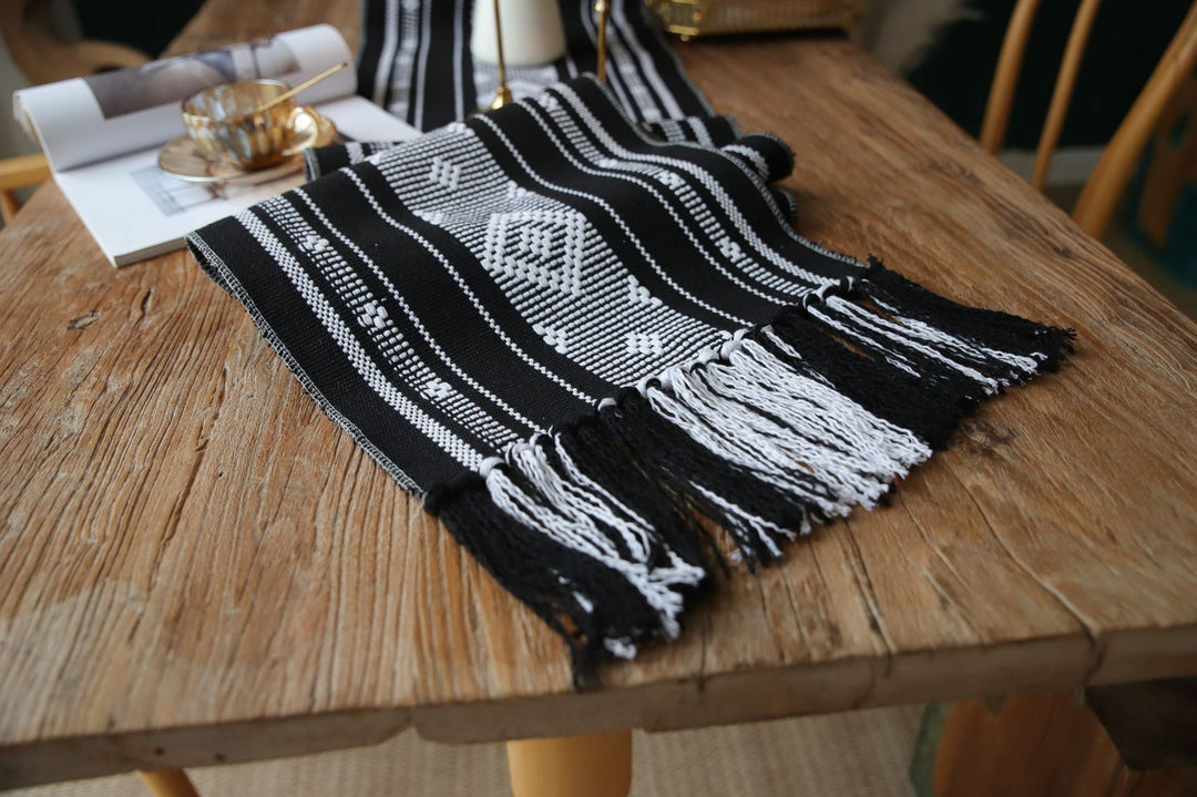 Bohemian Woven Tassel Table Runner -- Delicors