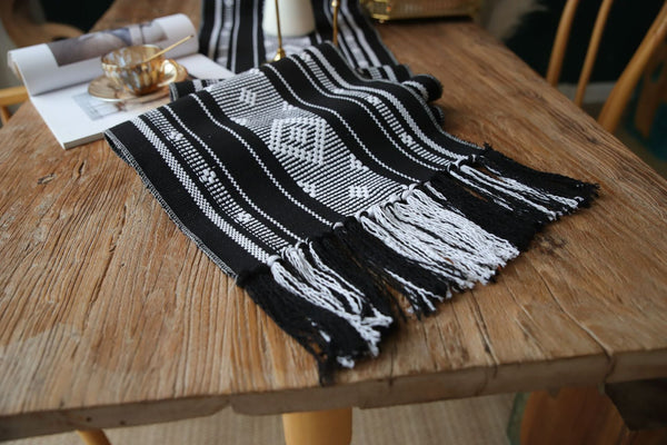 Bohemian Woven Tassel Table Runner -- Delicors