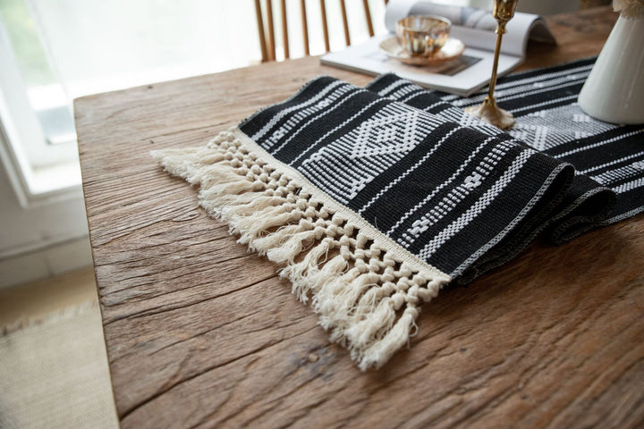 Bohemian Woven Tassel Table Runner -- Delicors