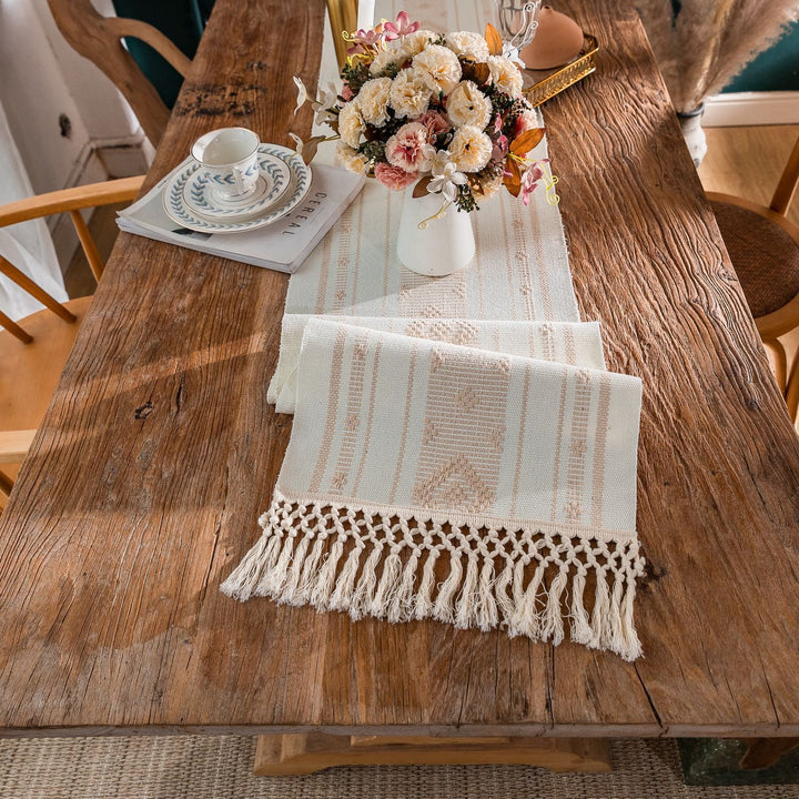 Bohemian Woven Tassel Table Runner -- Delicors