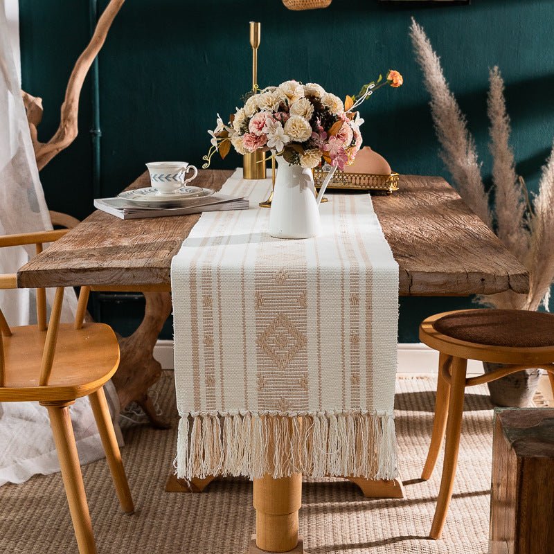 Bohemian Woven Tassel Table Runner -- Delicors