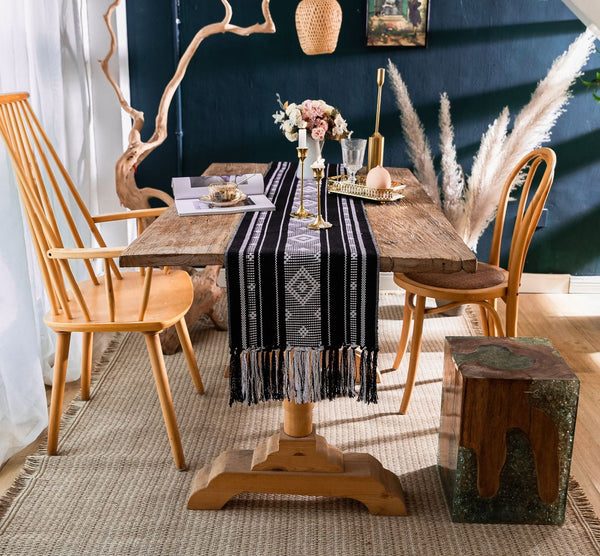 Bohemian Woven Tassel Table Runner -- Delicors