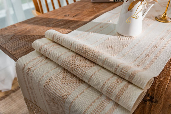 Bohemian Woven Tassel Table Runner -- Delicors