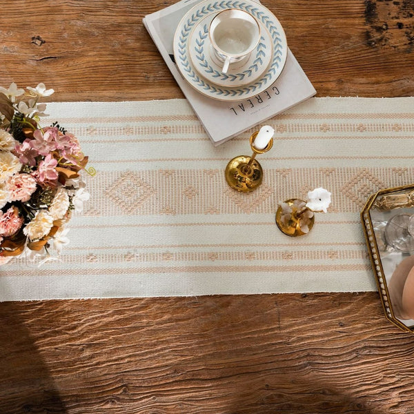 Bohemian Woven Tassel Table Runner -- Delicors