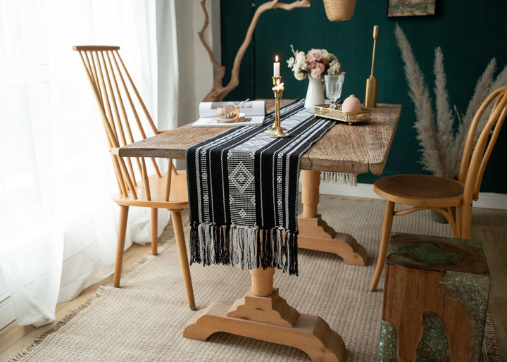 Bohemian Woven Tassel Table Runner -- Delicors