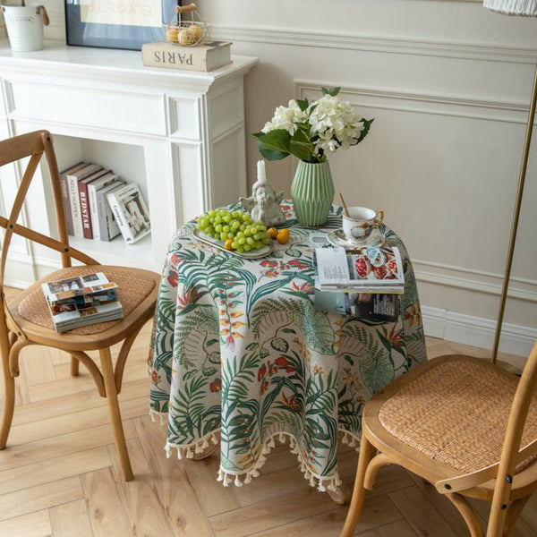 Carousel Floral Striped Tassel Table Cloth Collection -Table Cloth- Delicors