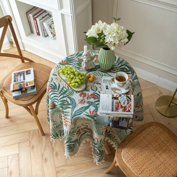 Carousel Floral Striped Tassel Table Cloth Collection -Table Cloth- Delicors