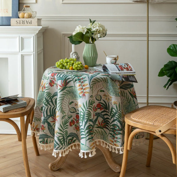 Carousel Floral Striped Tassel Table Cloth Collection -Table Cloth- Delicors