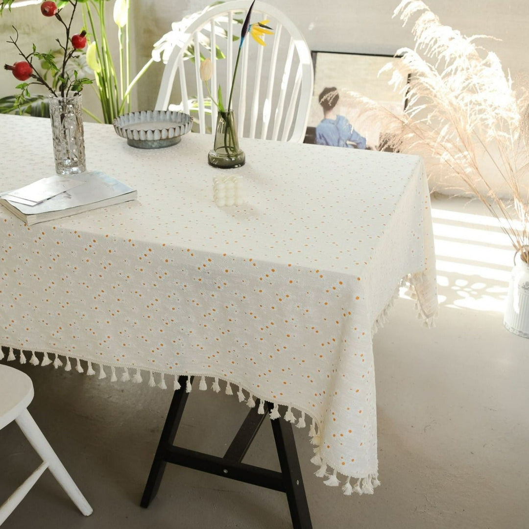 Daisy Tassel Table Cloth Collection -- Delicors