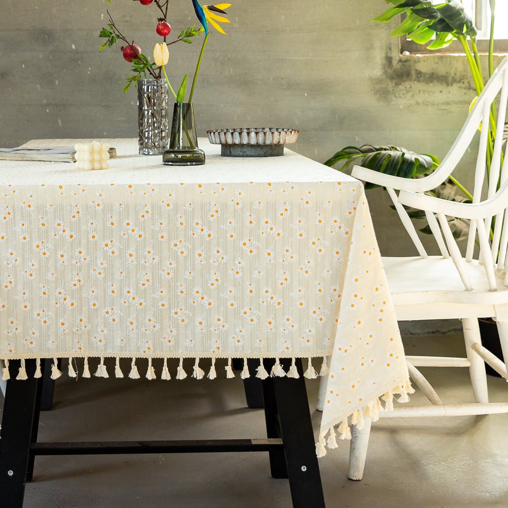 Daisy Tassel Table Cloth Collection -- Delicors