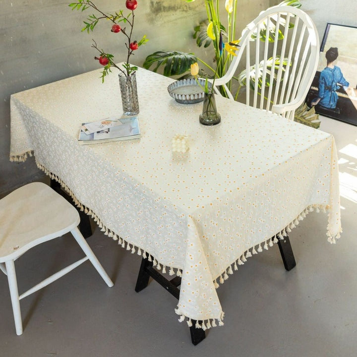 Daisy Tassel Table Cloth Collection -- Delicors