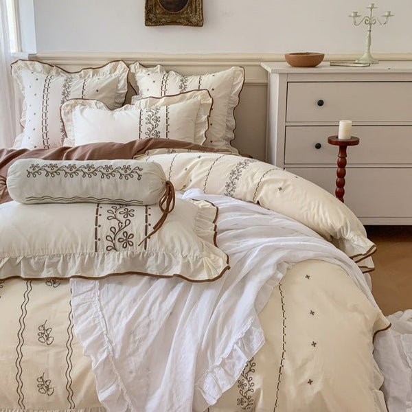 Embroidered Leaf Quilt Cover Set -Bedding- Delicors