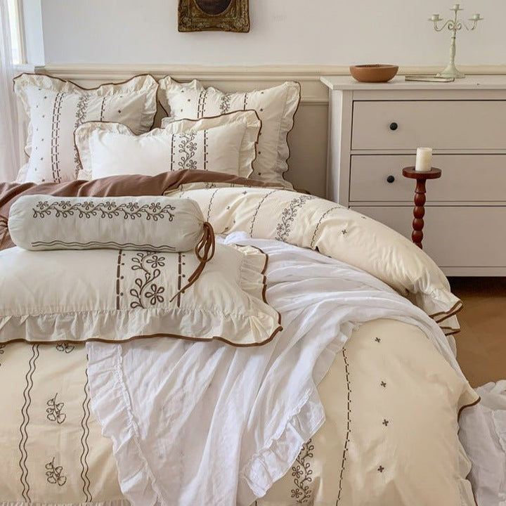 Embroidered Leaf Quilt Cover Set -Bedding- Delicors