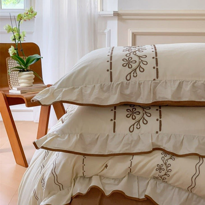 Embroidered Leaf Quilt Cover Set -Bedding- Delicors