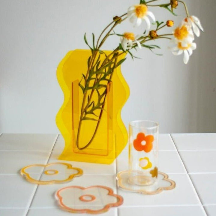 Flower Petal Transparent Acrylic Coasters Collection -- Delicors