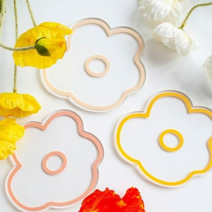 Flower Petal Transparent Acrylic Coasters Collection -- Delicors