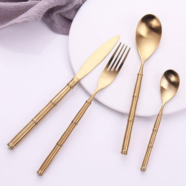 Gold Bamboo Node Stainless Steel Cutlery Set -- Delicors
