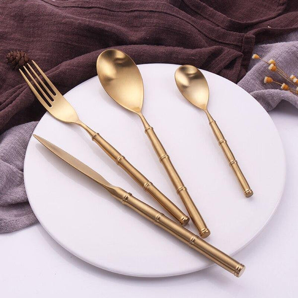Gold Bamboo Node Stainless Steel Cutlery Set -- Delicors