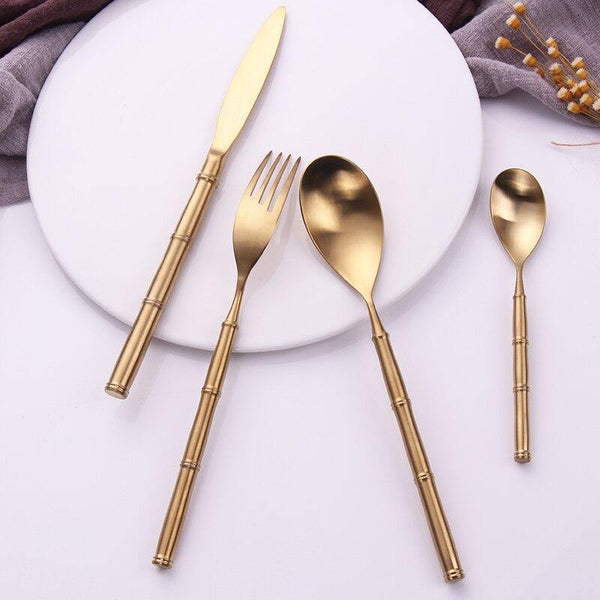 Gold Bamboo Node Stainless Steel Cutlery Set -- Delicors