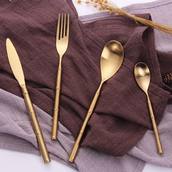 Gold Bamboo Node Stainless Steel Cutlery Set -- Delicors