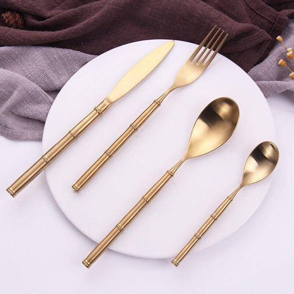 Gold Bamboo Node Stainless Steel Cutlery Set -- Delicors