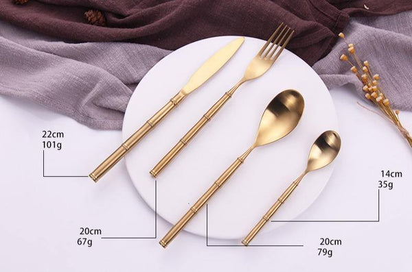 Gold Bamboo Node Stainless Steel Cutlery Set -- Delicors