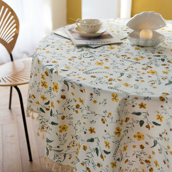 Golden Wattle Tassel Table Cloth -- Delicors