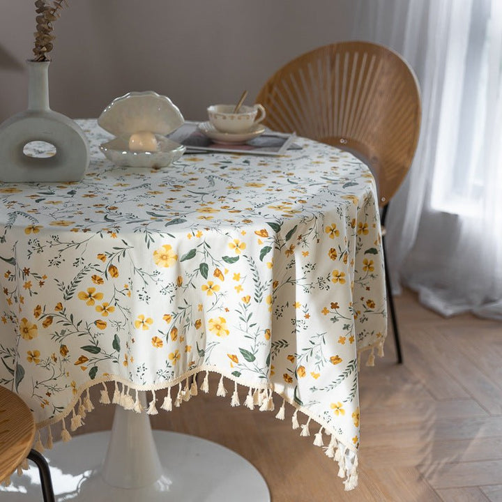 Golden Wattle Tassel Table Cloth -- Delicors