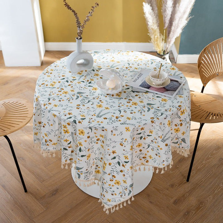 Golden Wattle Tassel Table Cloth -- Delicors