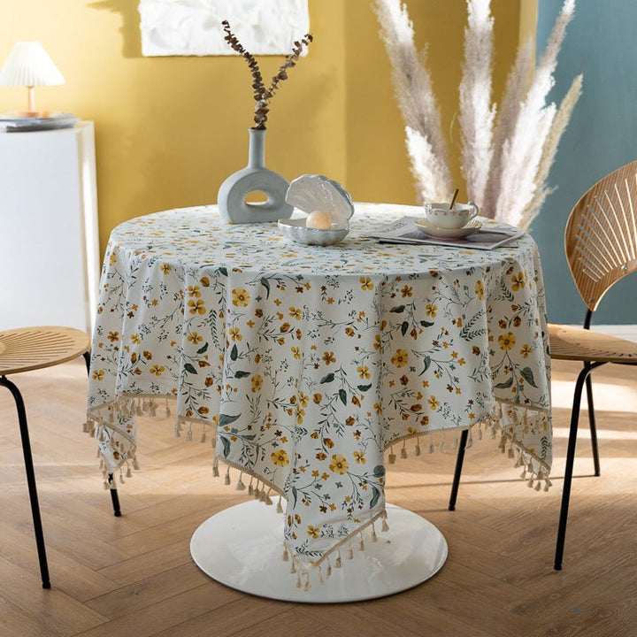 Golden Wattle Tassel Table Cloth -- Delicors