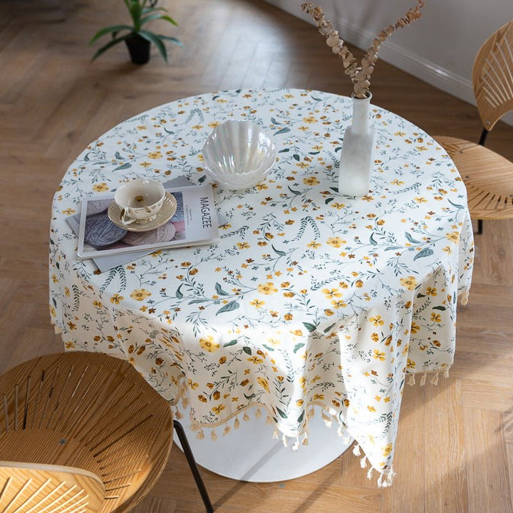 Golden Wattle Tassel Table Cloth -- Delicors